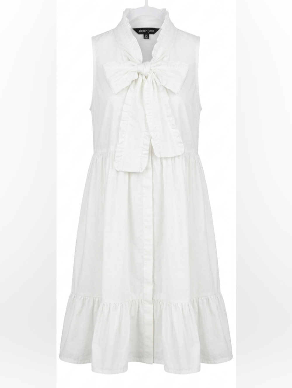Sister Jane White Bow Neck Ruffle Dress Feminine Cottagecore Graduation Boho